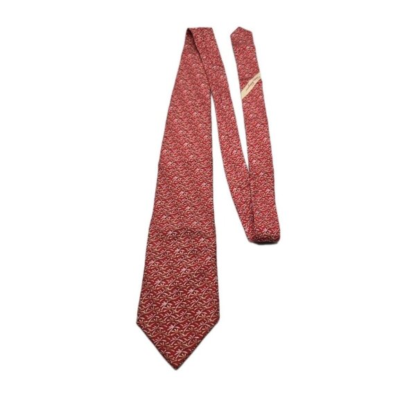 SALVATORE FERRAGAMO Made in Italy Palm Leave All Over Print Red Silk Necktie Tie - Picture 4 of 7
